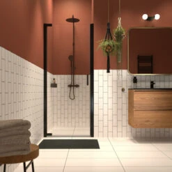 Sealskin Inc. Draaideur In Nis 90x200 Cm, 8 Mm Helder Veiligheidsglas Met Antikalklaag Mat Zwart